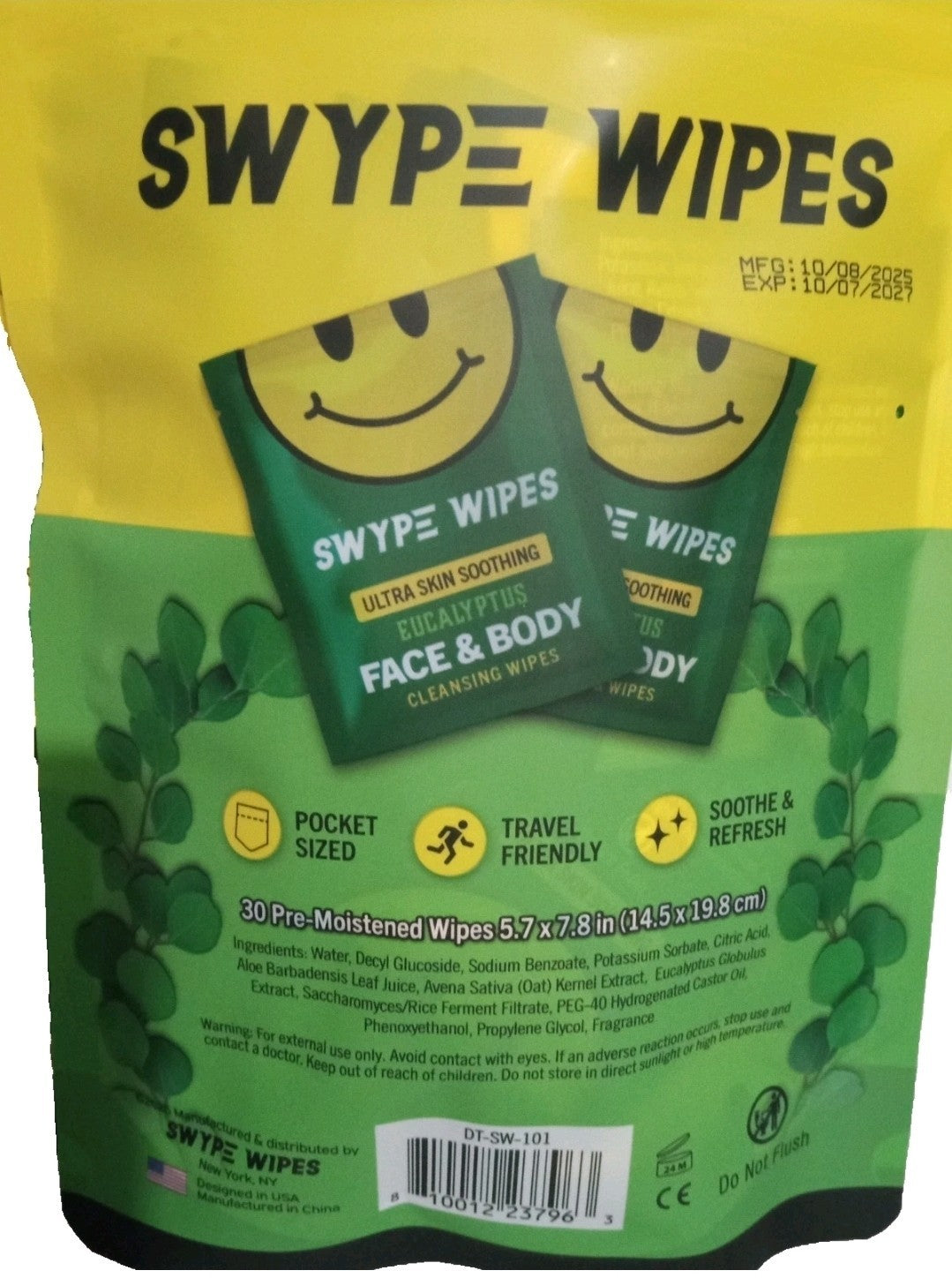New 2x Swype Wipes EUCALYPTUS Face & Body Cleansing Wipes 30 ct1