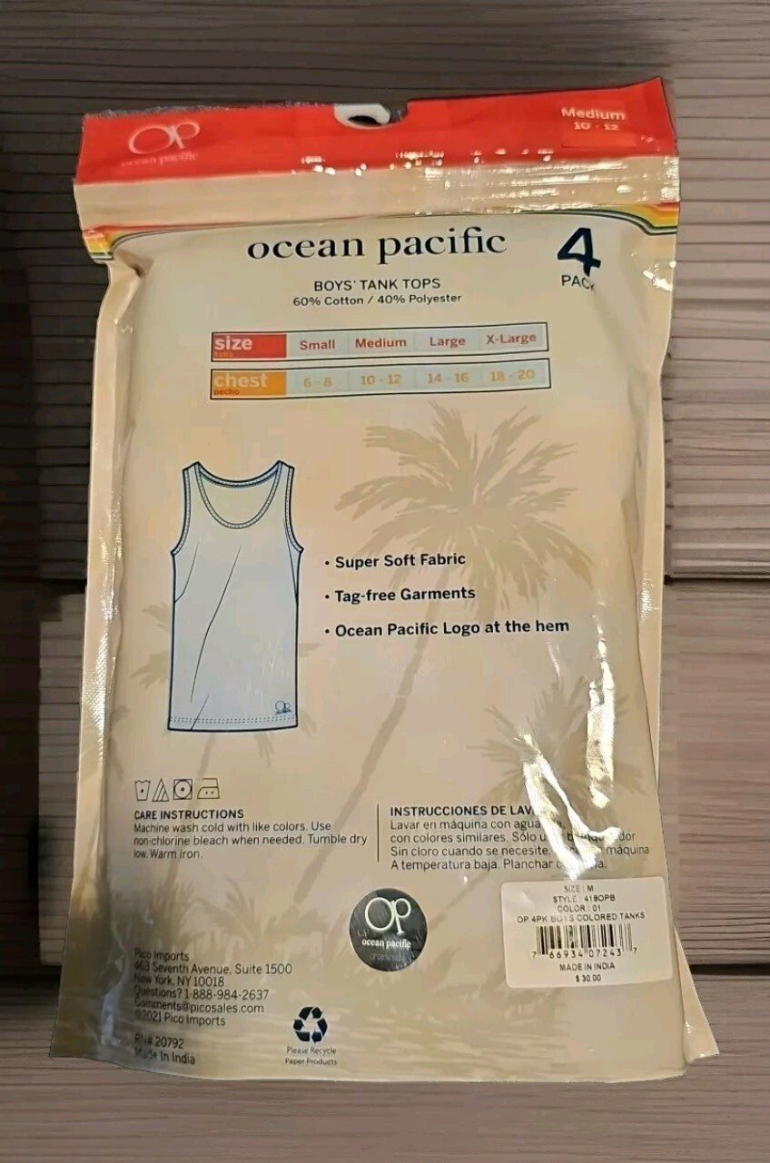 New Ocean Pacific Tank Top Boys Size Med OP Sleeveless Surf Top 4 Pack 10-12 ‍1