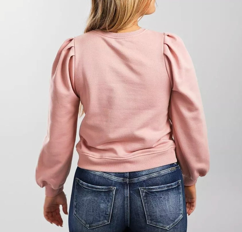 Paper Crane French Terry Crop Sweatshirt Top Size Medium Peach Pink 1