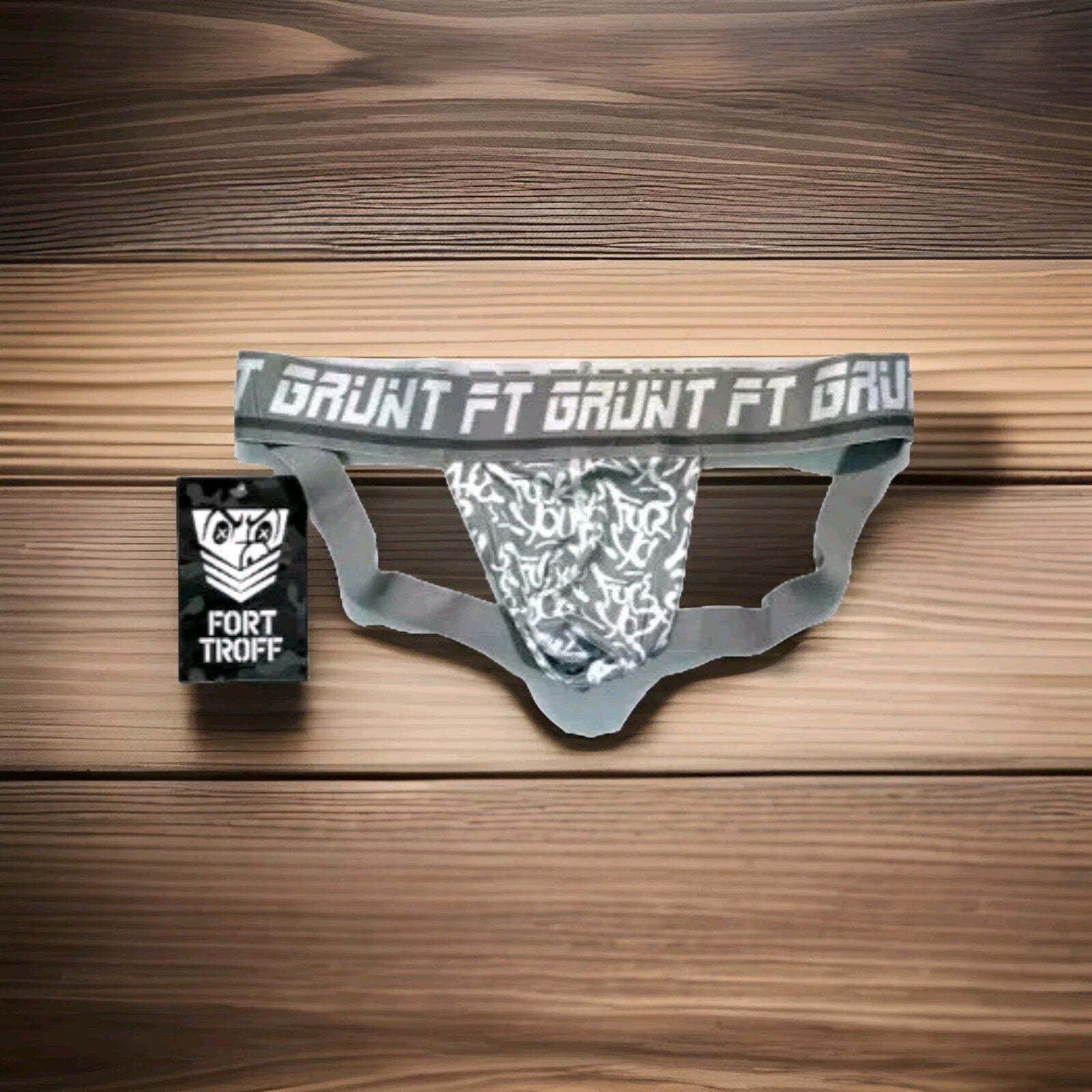 Fort Troff  Size XXL "GRUNT" Graffiti Athletic Supporter/Jockstrap - Gray/White0