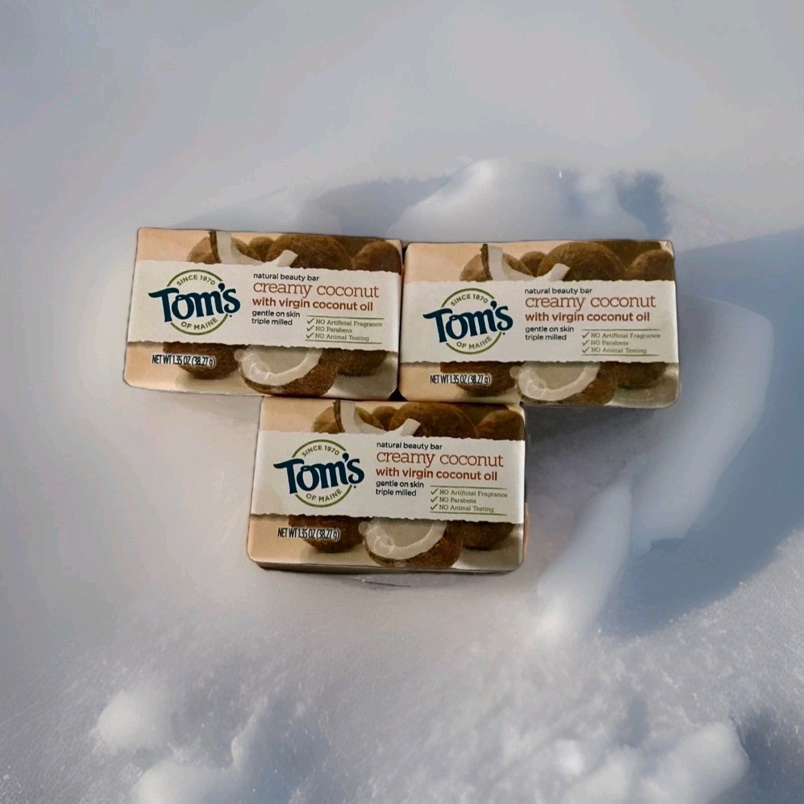 3 Tom's of Maine Natural Beauty Skin Bar Soap Creamy Coconut Oil 1.35 oz Ea 0