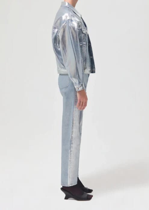 NEW AGOLDE CHARLI Oversized Denim Jacket JEAN Tinfoil Siver SIZE Sm Small2