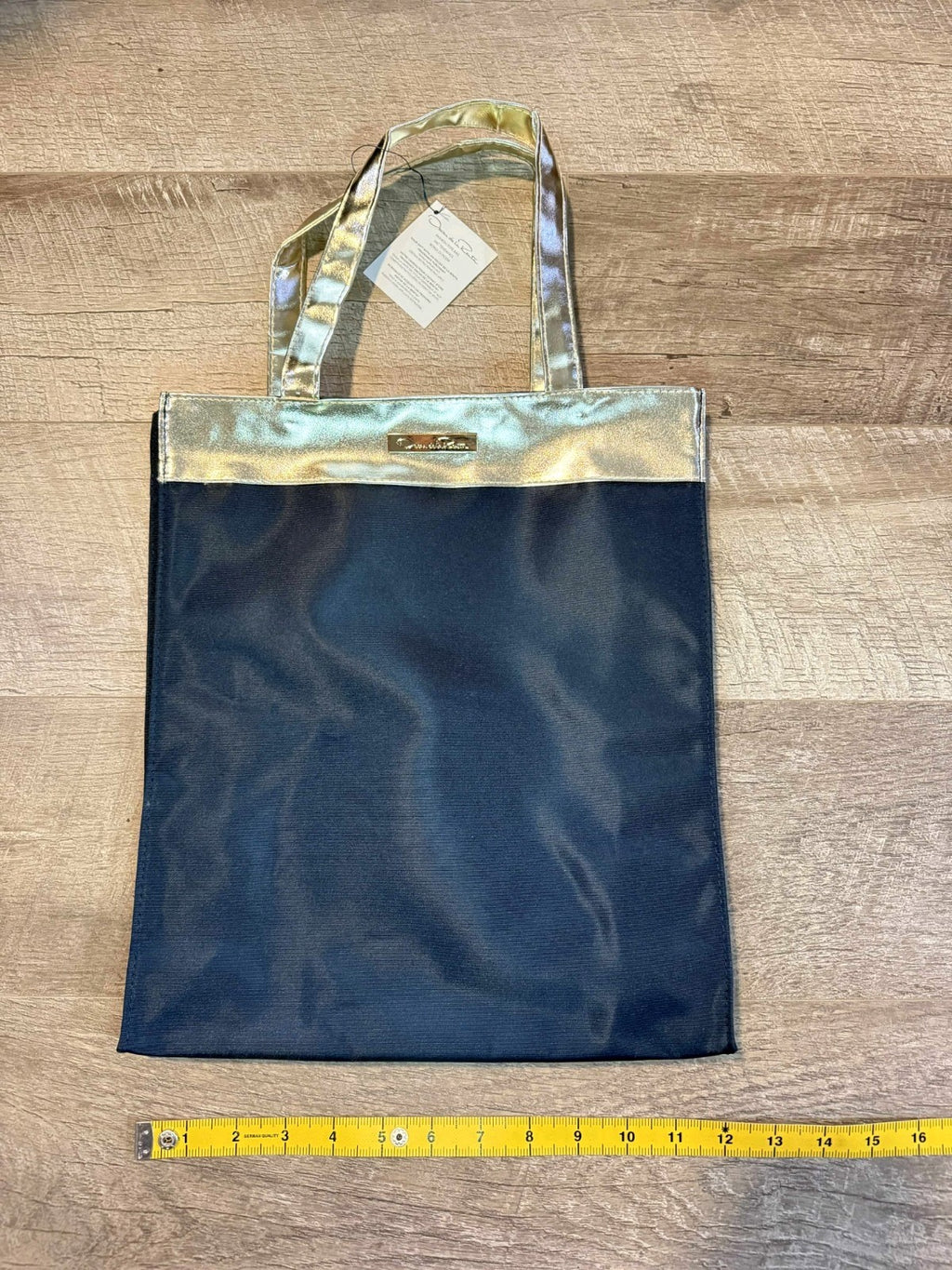 NWT Oscar De La Renta Neiman Marcus X Navy / Gold Nylon Tote Bag Handbag  1