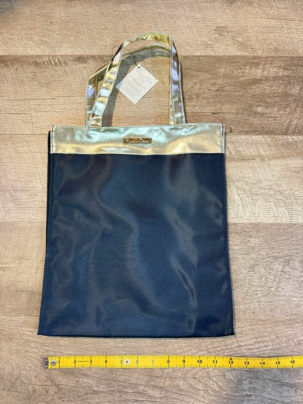 NWT Oscar De La Renta Neiman Marcus X Navy / Gold Nylon Tote Bag Handbag  1