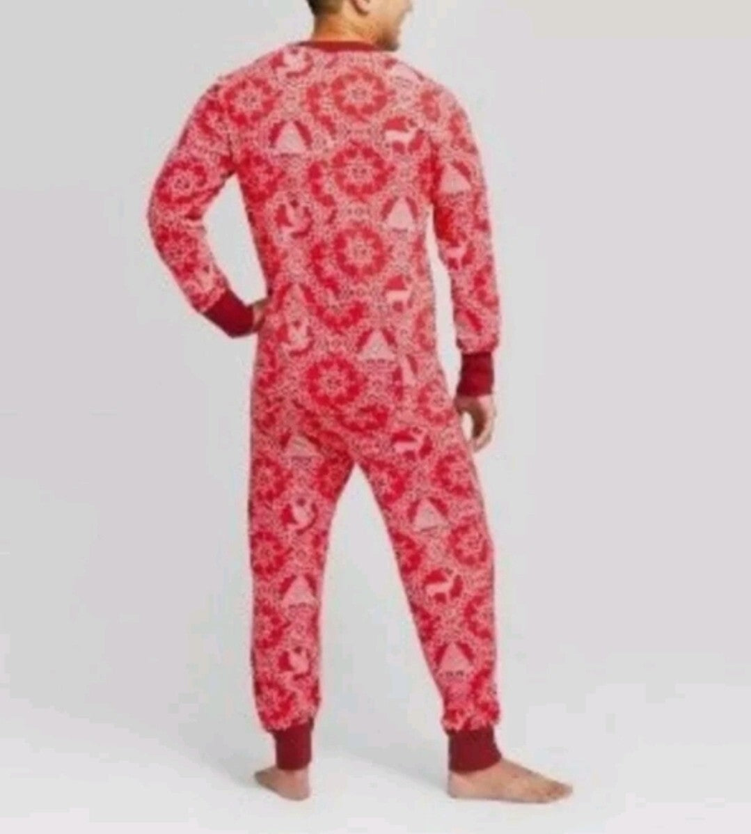 Magnolia Pajamas Union Suit Mens XXL Reindeer Good Tidings Red Cream 1