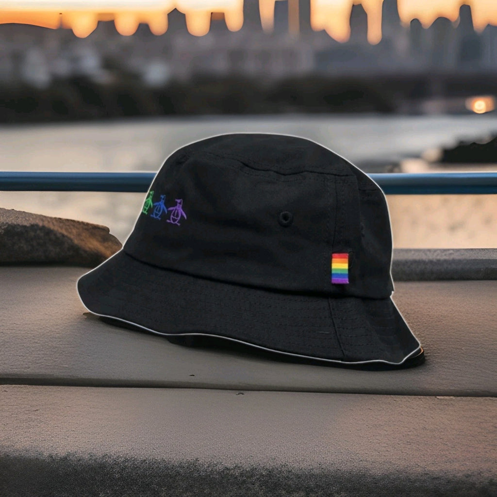 Original Penguin Pride Rainbow Bucket Hat Black OSFM Embroidered Logo NWT3