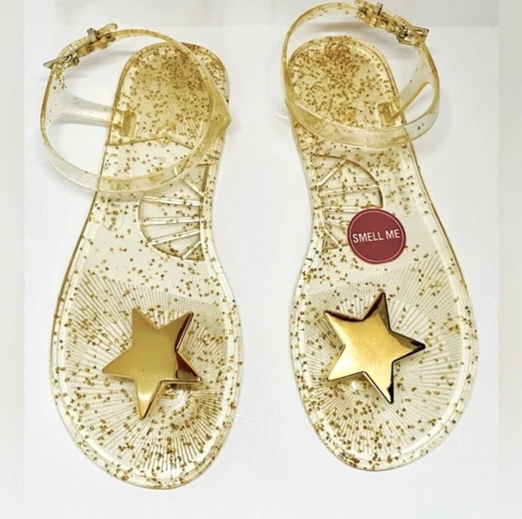 Katy Perry The Geli Gold Star Jelly Ankle Strap Sandals Thongs Women’s Size US 59