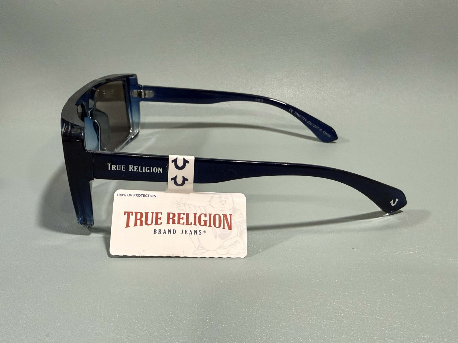 New Original TRUE RELIGION Square Sunglasses Frosted Black  Blue TRM17711