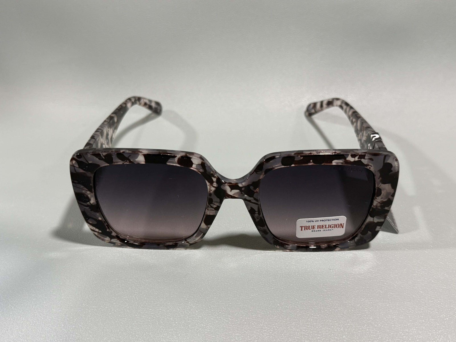 New Original TRUE RELIGION Square Sunglasses Frosted Black / Clear TR572340