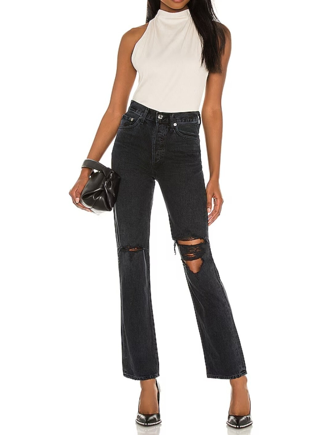 AGOLDE Womens Lana Mid Rise Vintage Straight Jeans Sz 30 ( Black) Disorder Mom3