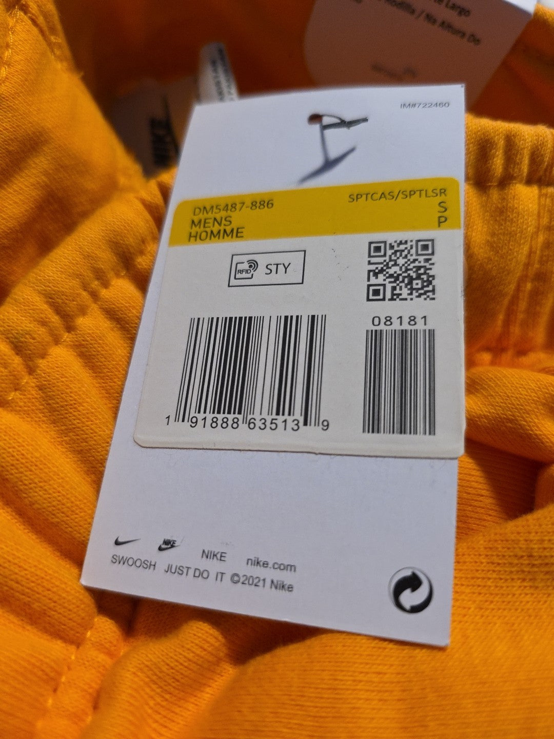 Nike Mens Swoosh Logo Orange Drawstring Pockets Long Fleece Shorts Sz SM NWT3