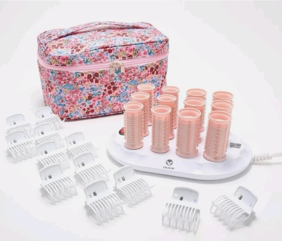 Calista Tools Ion Hot Rollers 12  1" Short 1.25"Medium Clips Stand Case Pink QVC2