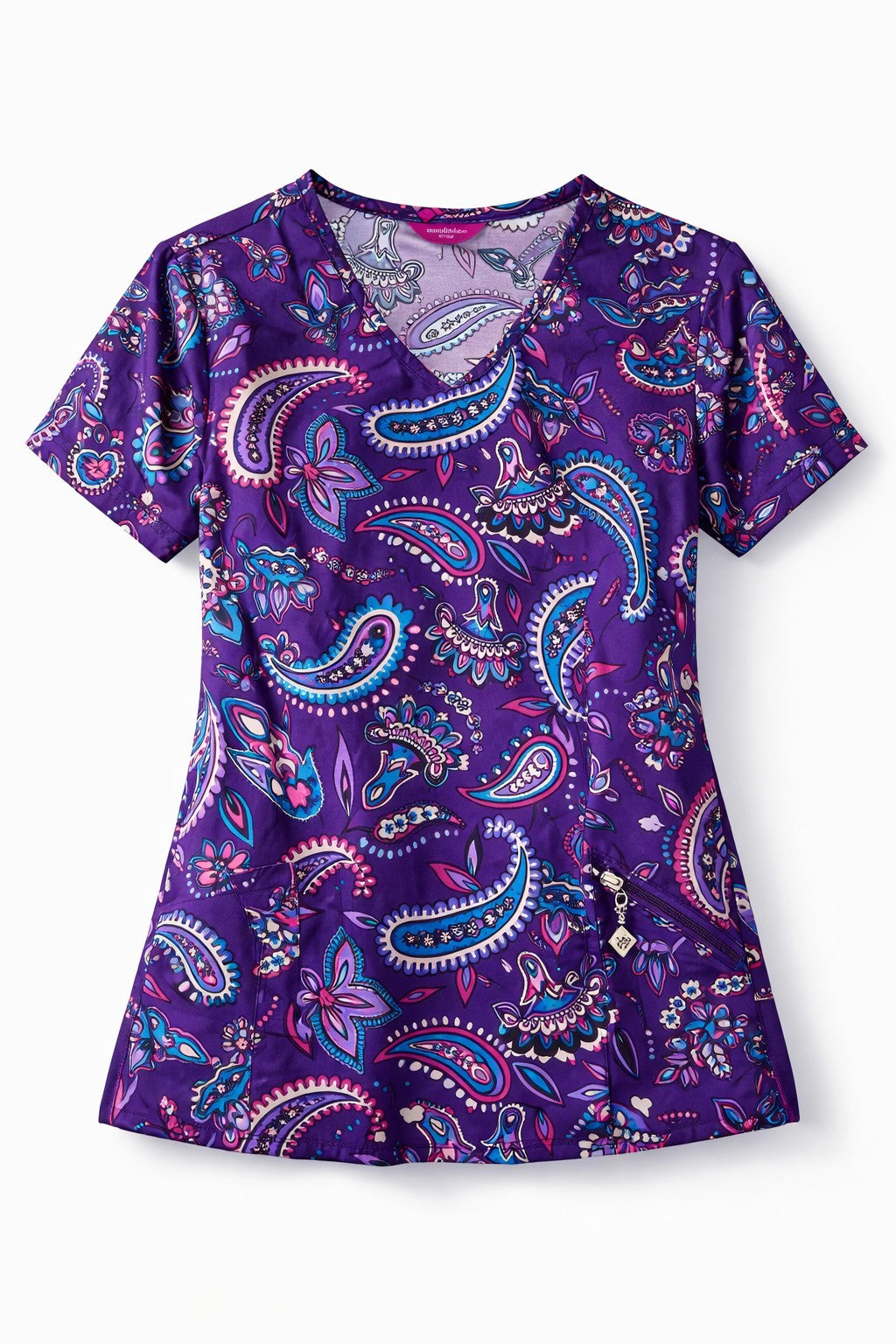 Vera Bradley Halo V6117 MAK  Makani Paisley Blackberry V-Neck Print Scrub Top XL0