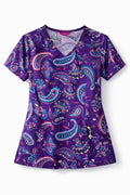Vera Bradley Halo V6117 MAK  Makani Paisley Blackberry V-Neck Print Scrub Top XL0