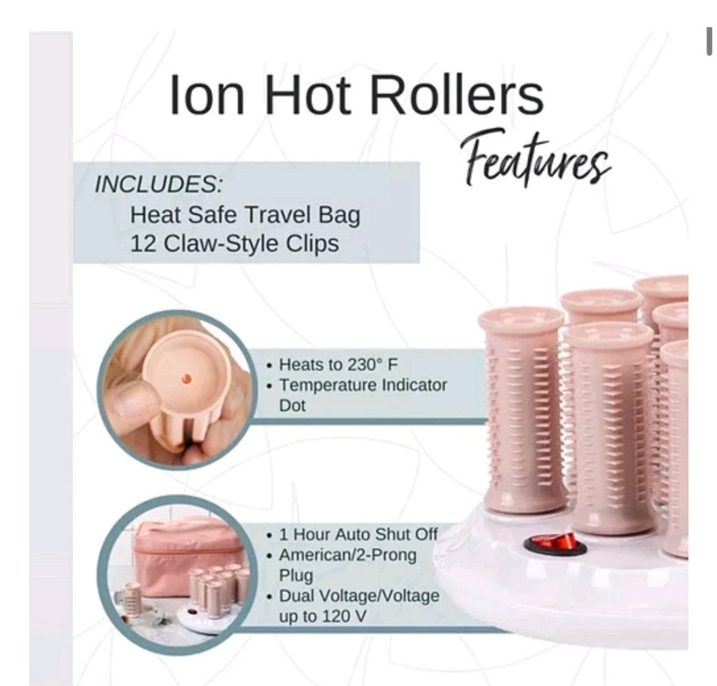 Calista Tools Ion Hot Rollers 12  1" Short 1.25"Medium Clips Stand Case Pink QVC3