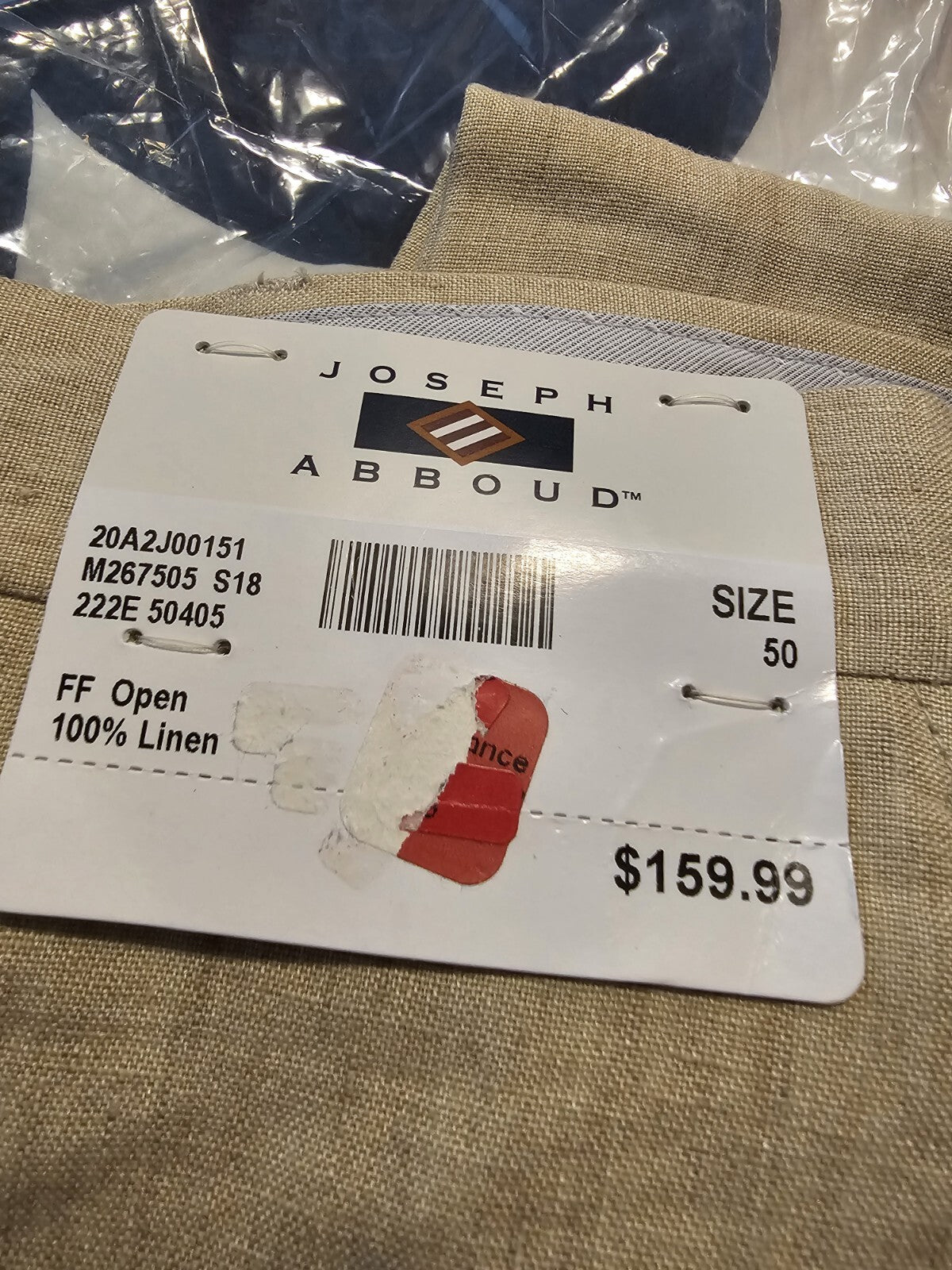 NWT Joseph Abboud Herritage Pant 100% Linen Suit Pants,  Size 50 R2