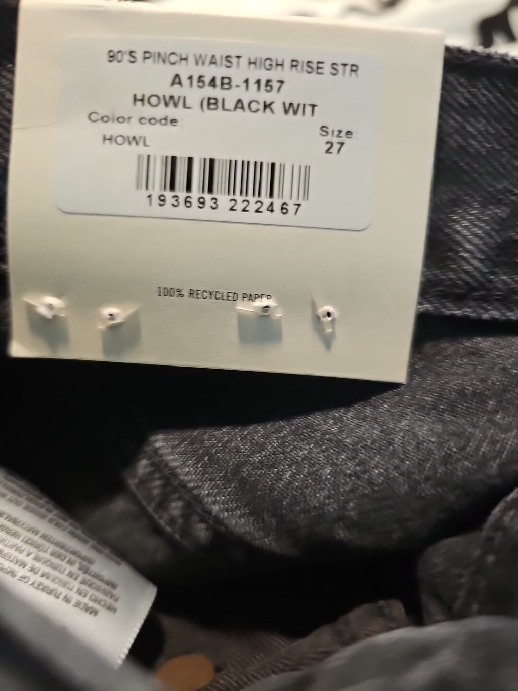 NWT Agolde 90's Pinch Waist High Rise Straight Black Jeans In Howl Sz 27 4 90s 4