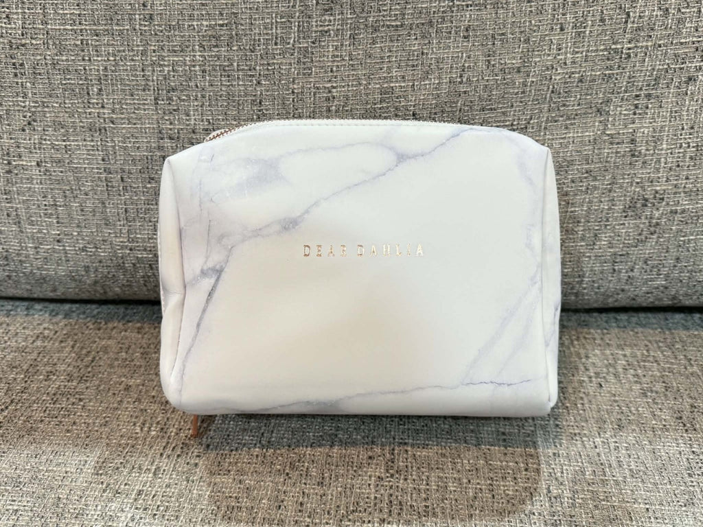 Dear Dahlia Marble Makeup Cosmetic Bag Travel Pouch w/ Matching Hand Mirror Rare2