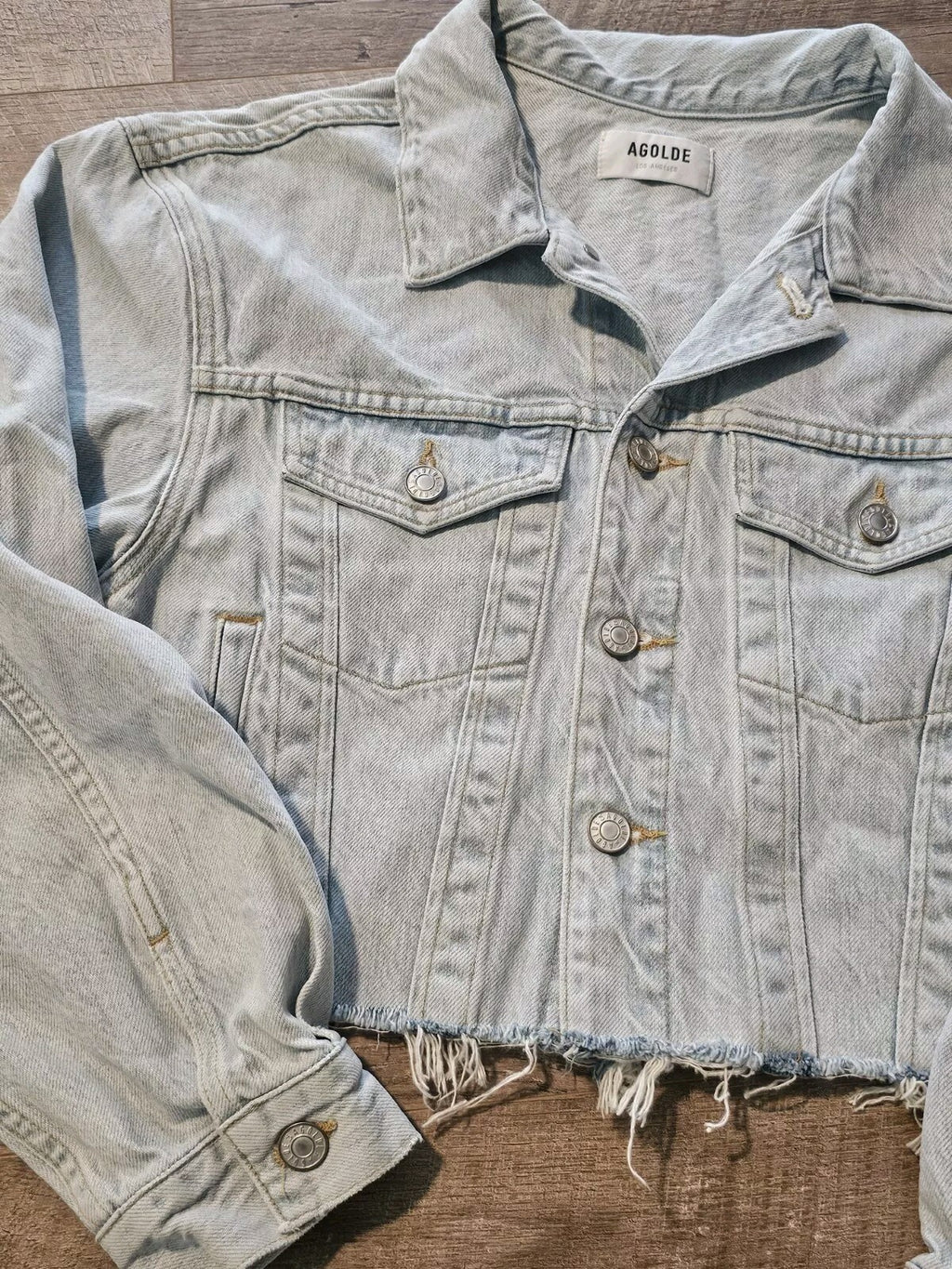 NEW AGOLDE CHARLI Oversized Denim Cropped Jacket BUTTON SIZE Sm Small1