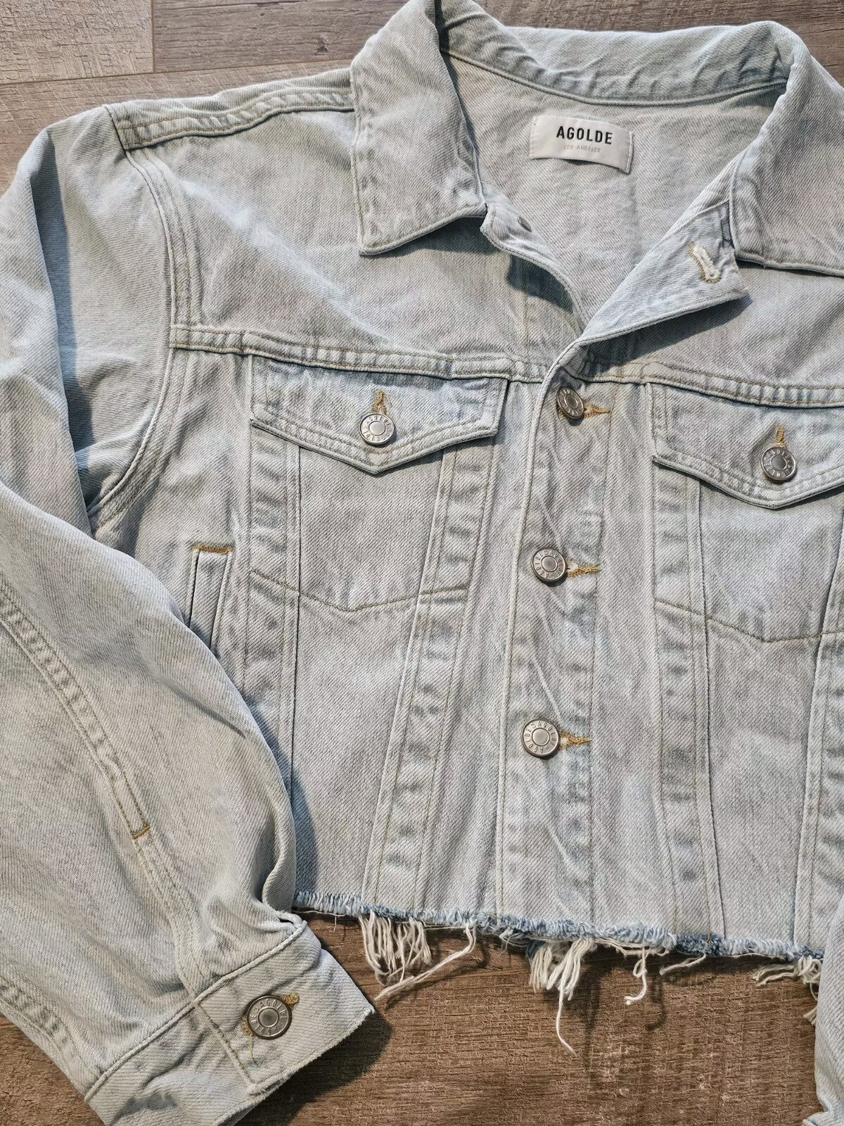 NEW AGOLDE CHARLI Oversized Denim Cropped Jacket BUTTON SIZE Sm Small1