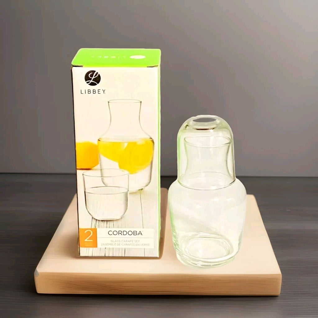 New Glass Bedside Water Pitcher Carafe & 1 10.8oz Tumbler Glass Mid Century Vtg 2