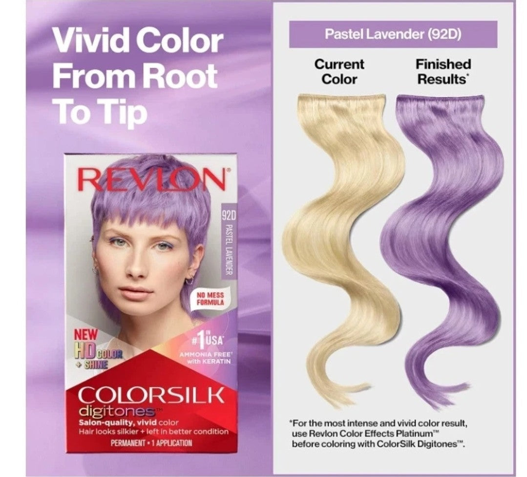 3 × Revlon Colorsilk Digitones W/ Keratin Perm Hair Color 92D PASTEL LAVENDER  4