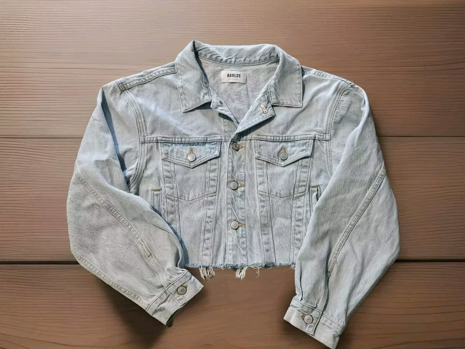 NEW AGOLDE CHARLI Oversized Denim Cropped Jacket BUTTON SIZE Sm Small0