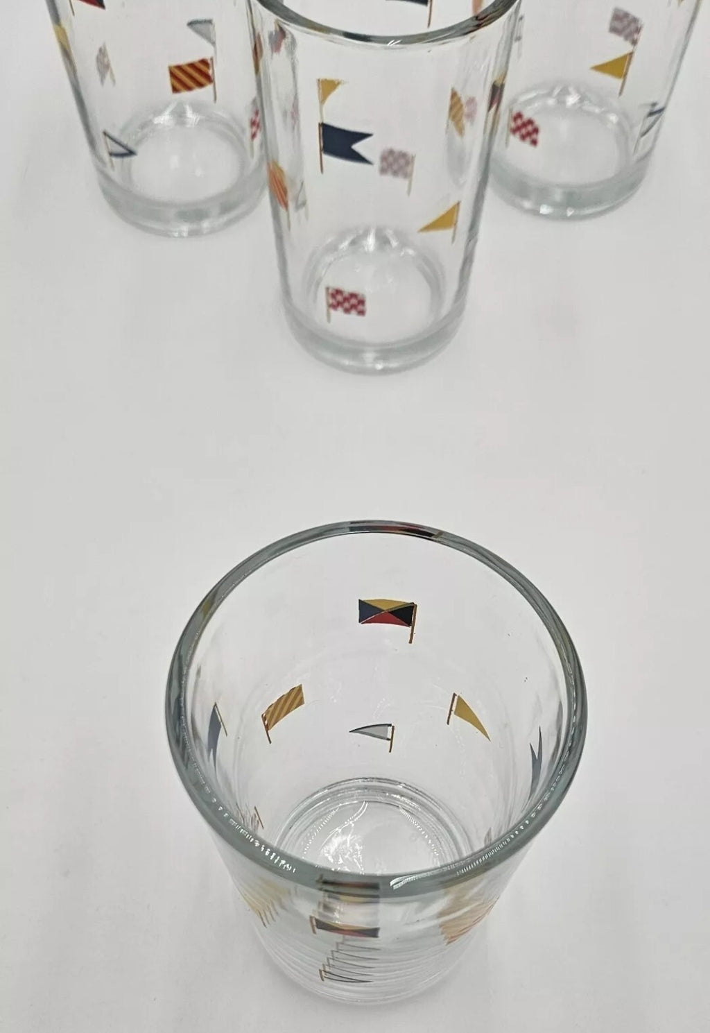 Pottery Barn Colorful Nautical Flag Set of 4 Juice Glasses, Coastal/Boats NEW3