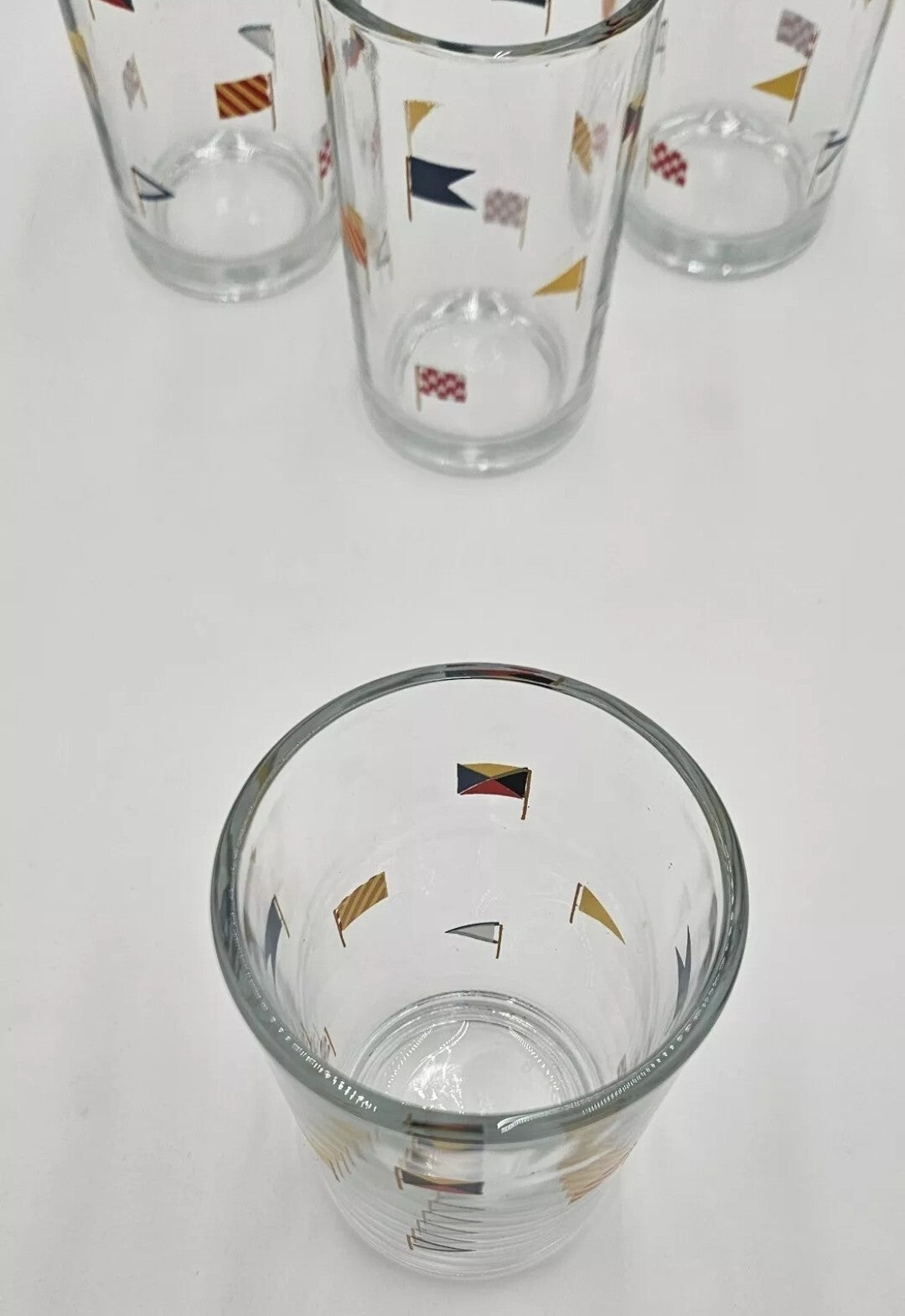 Pottery Barn Colorful Nautical Flag Set of 4 Juice Glasses, Coastal/Boats NEW3