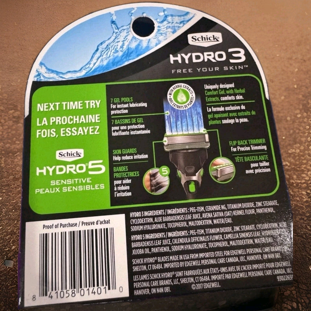 Schick Hydro3 Refill Razor Blades-5Cartridges(4Hydro3 + 1Hydro5 Cartridges)BONUS1