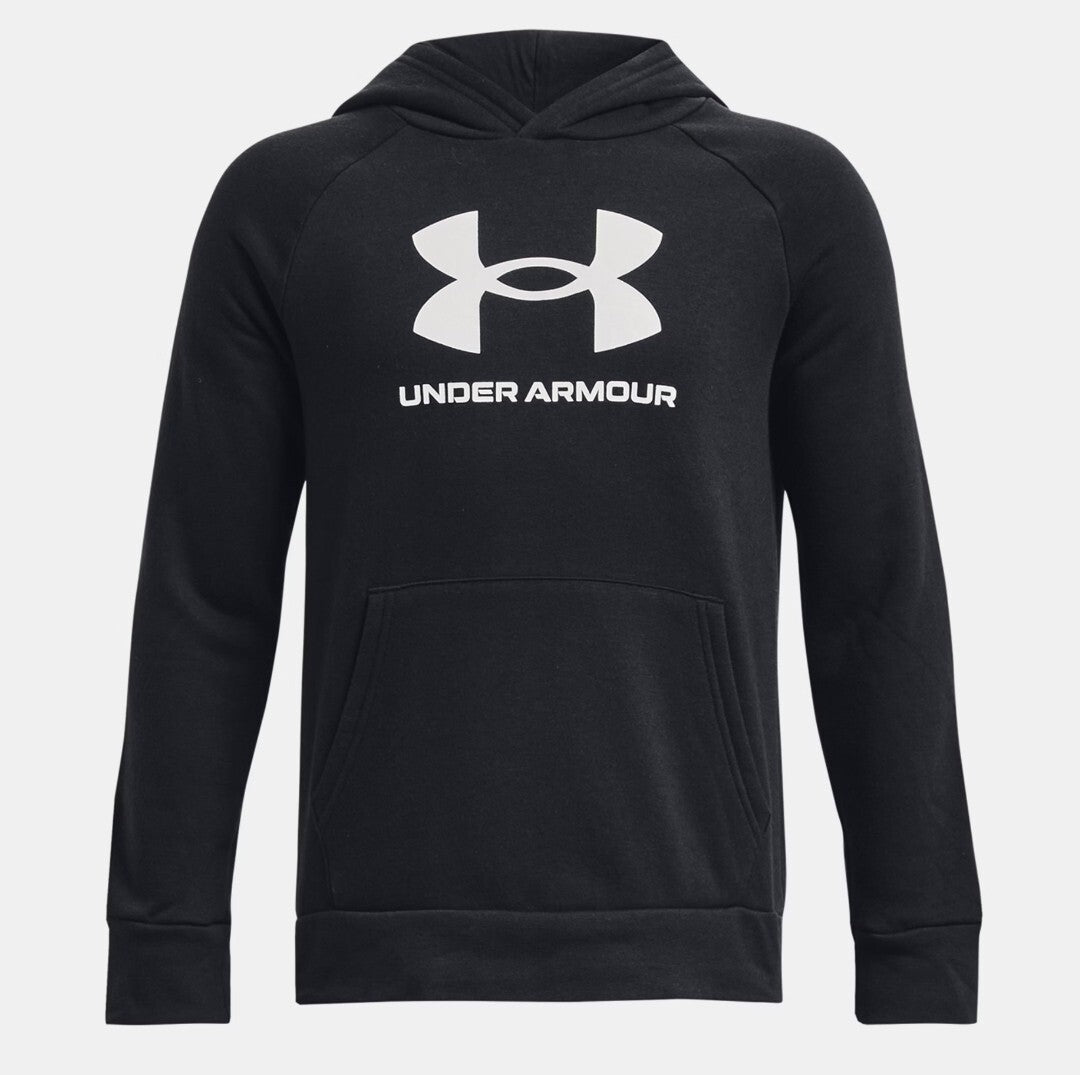 Under Armour UA Rival Fleece Big Logo Hoodie Black Boys Size Large NWT0