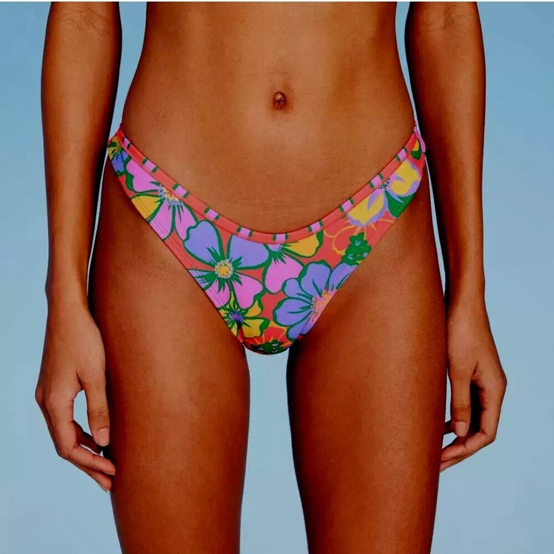Women's Low-Rise Ultra High Leg Super Cheeky Bikini Bottom - Wild Fable Floral L0