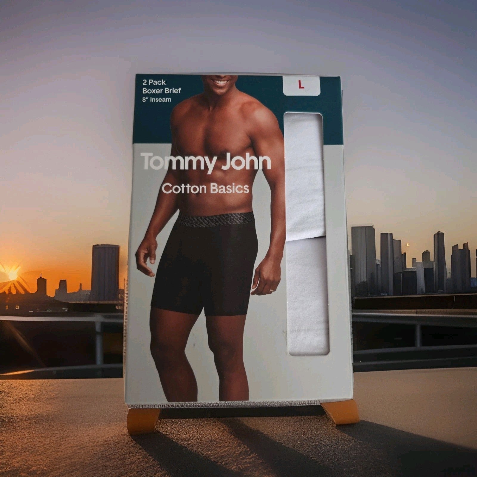 2 Pack Tommy John Men’s Cotton Boxer Briefs White 8” Inseam Size Large 0