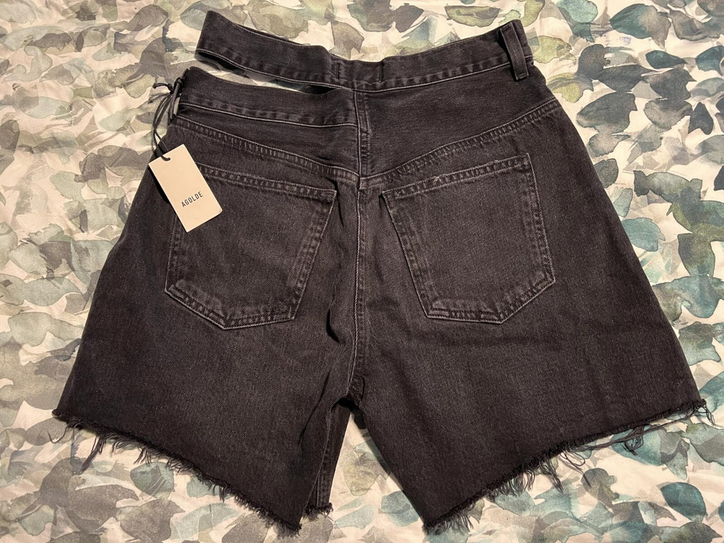 Nwt AGOLDE Broken Waistband Black denim Jeans Shorts Pockets Women’s 27 See Desc3