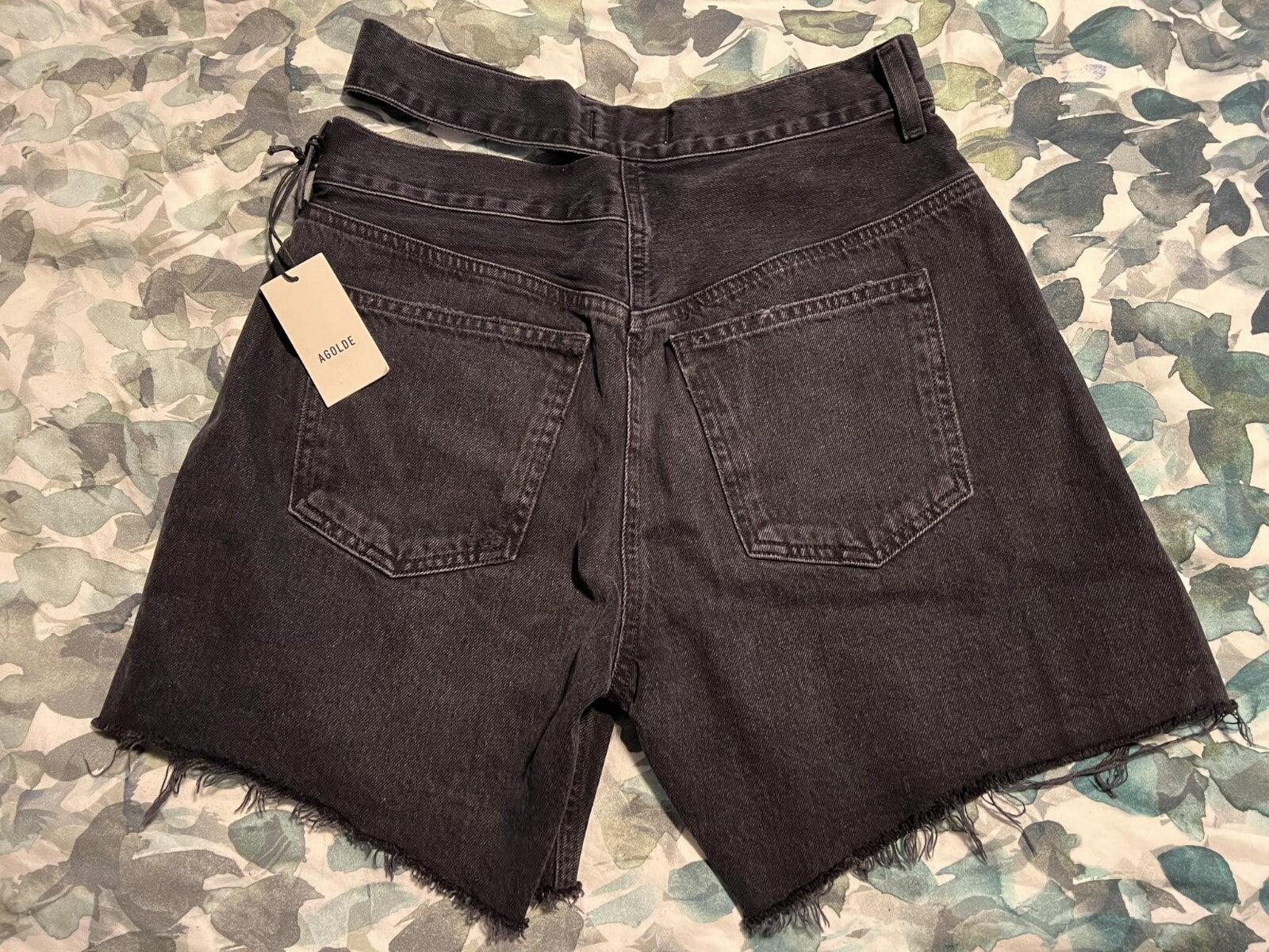 Nwt AGOLDE Broken Waistband Black denim Jeans Shorts Pockets Women’s 27 See Desc3