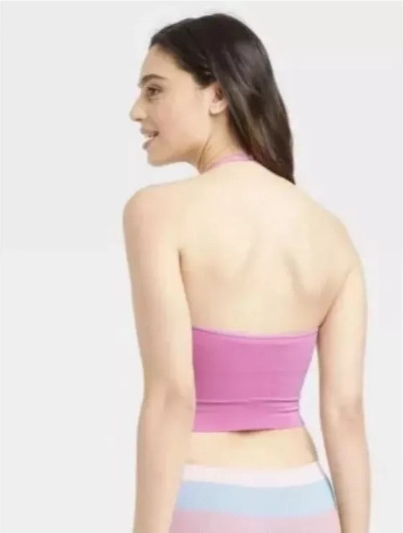 Auden Women's Sz XL Pink Halter Lightly Padded Halter Sports Bralette Bra Purple3