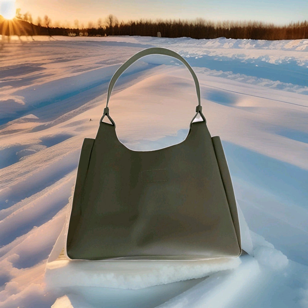 NEW Neiman Marcus Lg Tote Bag Olive Green Vegan Leather Open Top0