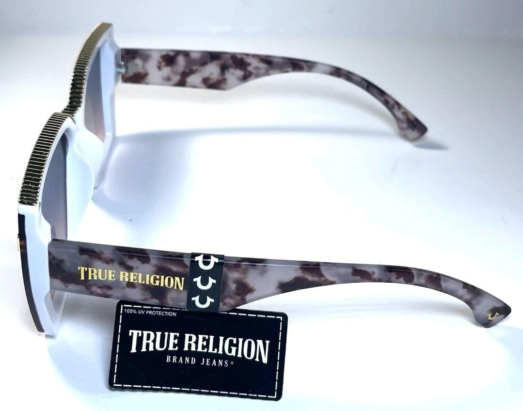 New Original TRUE RELIGION Square Sunglasses Oversized White Tortoise Shell Trim2