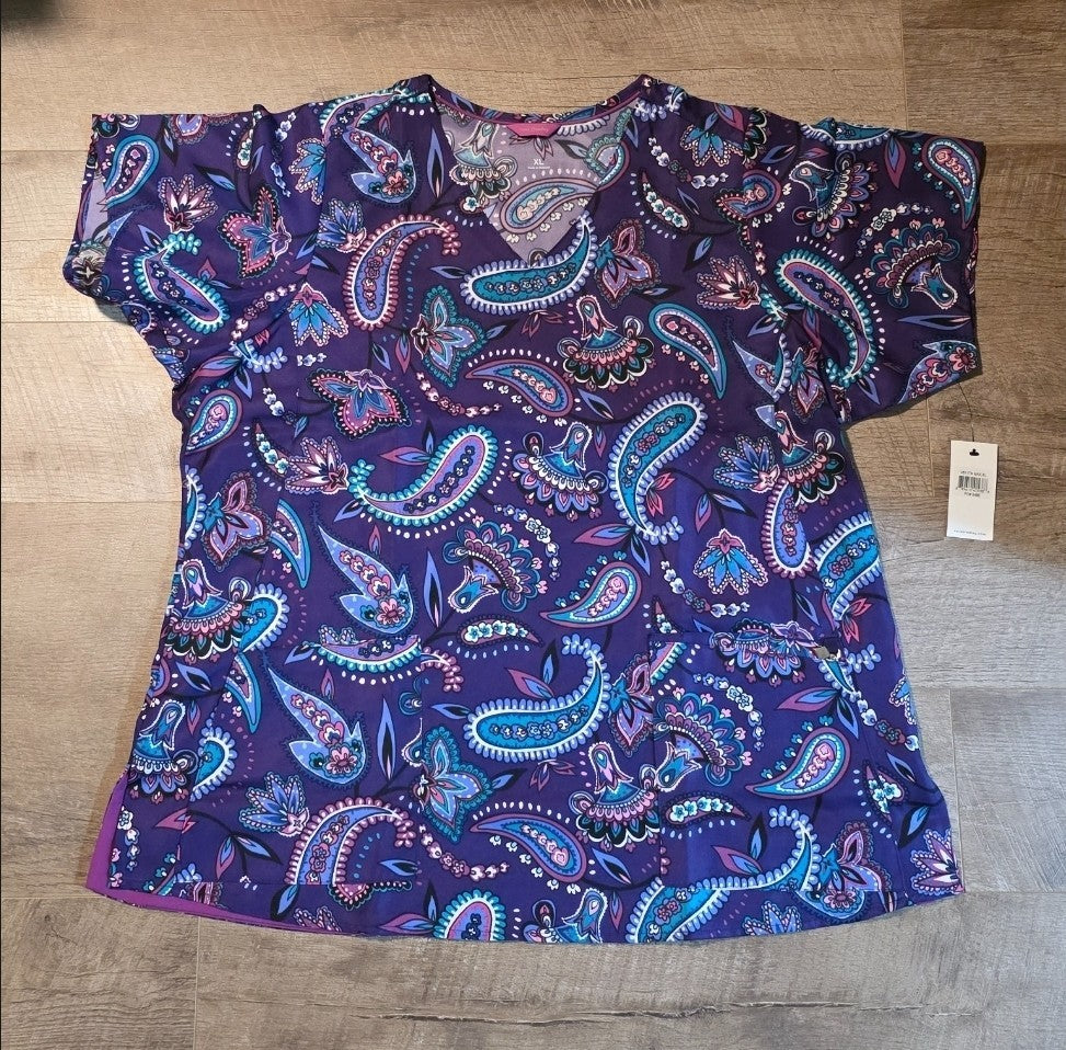 Vera Bradley Halo V6117 MAK  Makani Paisley Blackberry V-Neck Print Scrub Top XL2