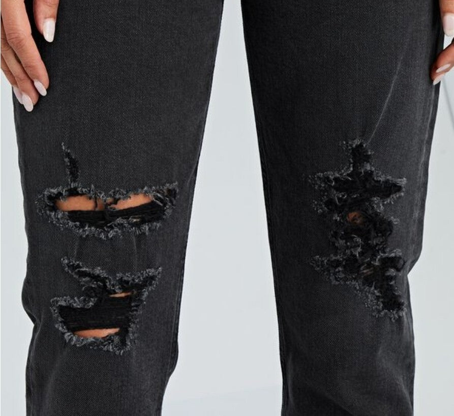 Citizens of Humanity Charlotte Jeans High Rise Straight Distressed Black Sz 27 44