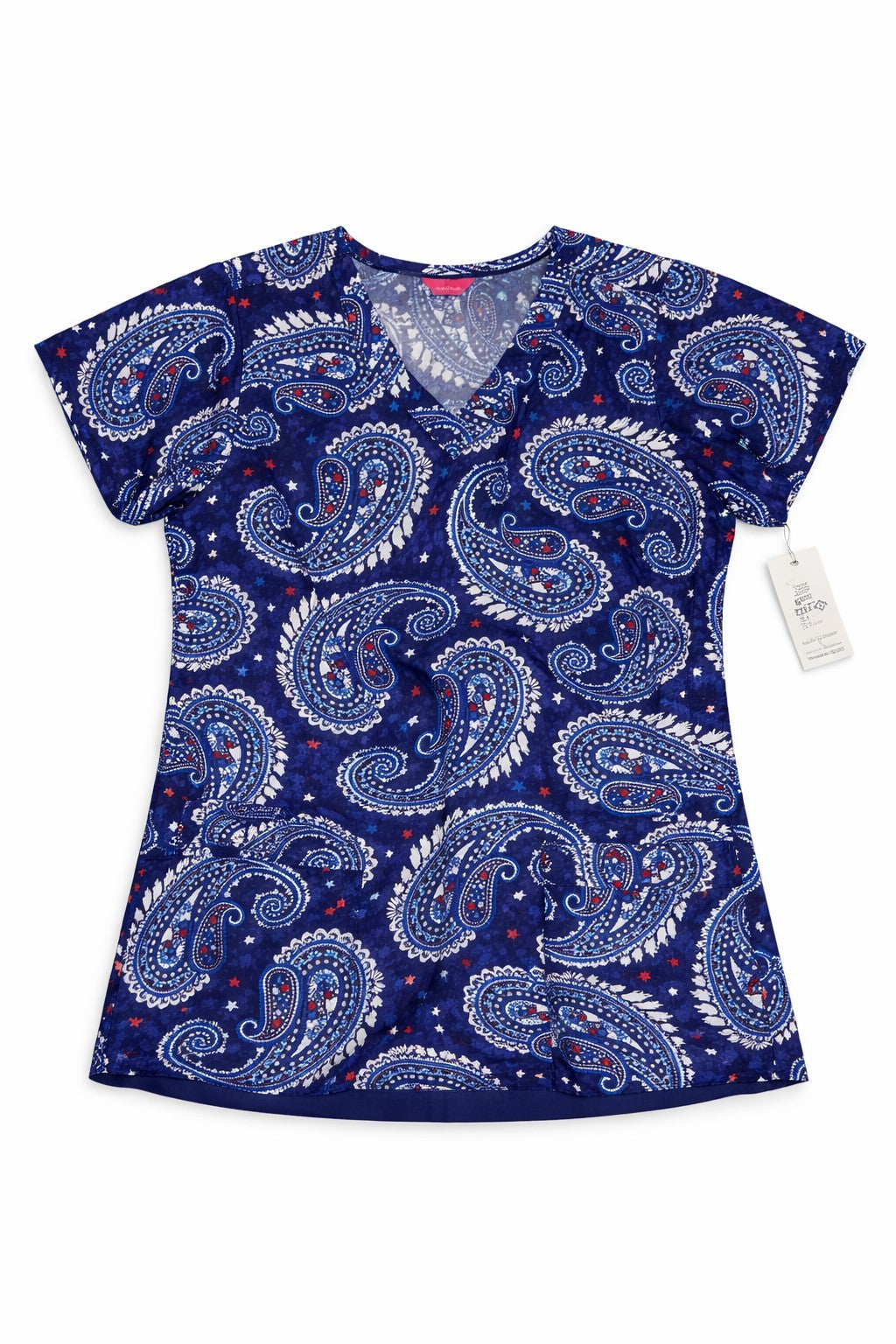 Vera Bradley Scrub Top Womens M Firework Paisley Blue Patriotic Stars Rare NWT1