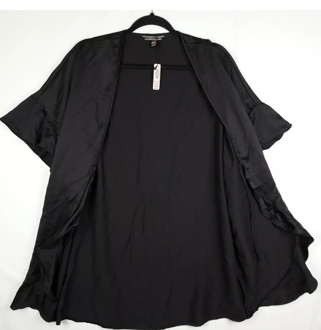 Victorias Secret Robe Kimono Wrap One Size Black Ruffle Sleeve NWT4