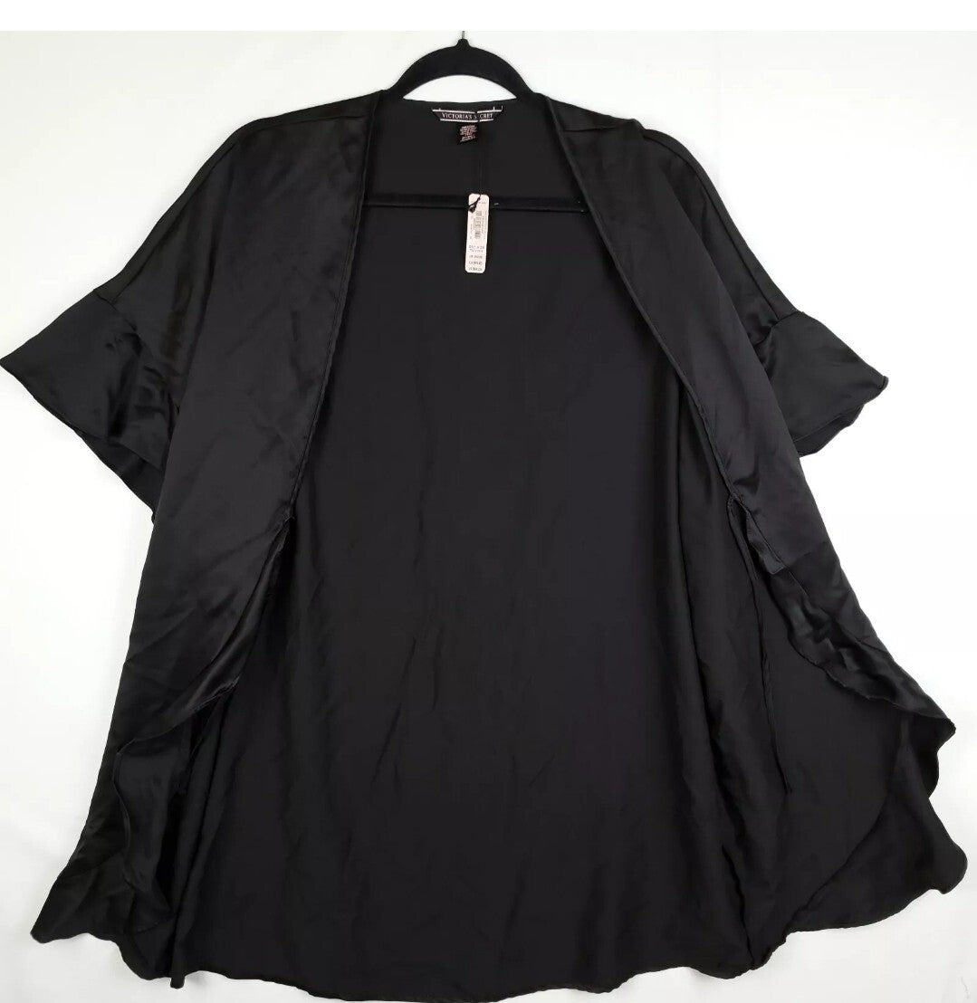 Victorias Secret Robe Kimono Wrap One Size Black Ruffle Sleeve NWT4