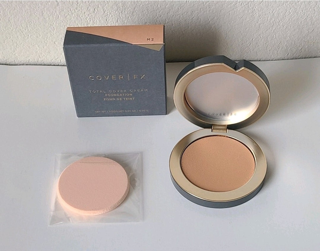 COVER FX Total Cover Cream Foundation Shade M2 With Sponge Ships Free0