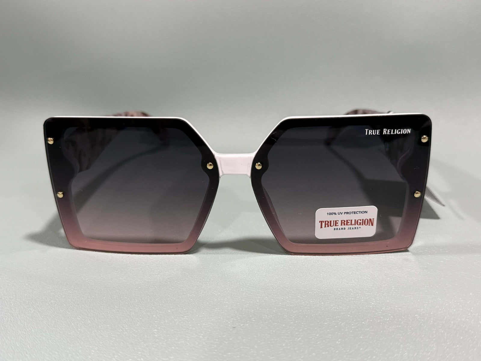 New Original TRUE RELIGION Square Sunglasses Mirrored Gold White  TR572330