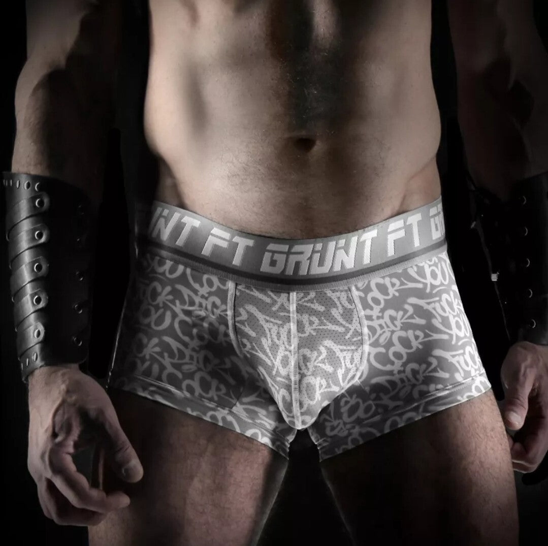 Fort Troff   Size Sm  "GRUNT" Graffiti Boxer Jock - Gray/White - Mesh Pouch1