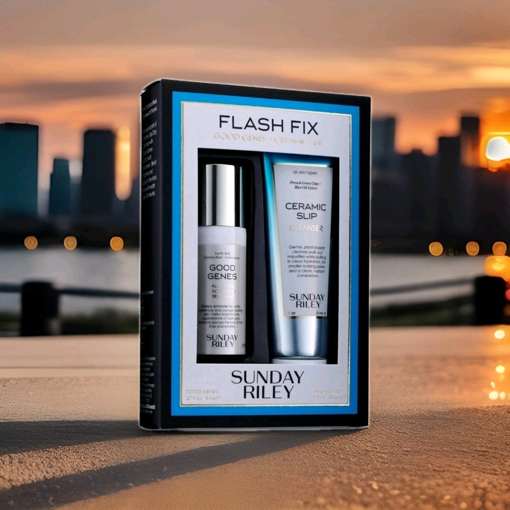 Sunday Riley Flash Fix Good Genes .27oz & Ceramic Slip 1oz Travel Mini Duo New0