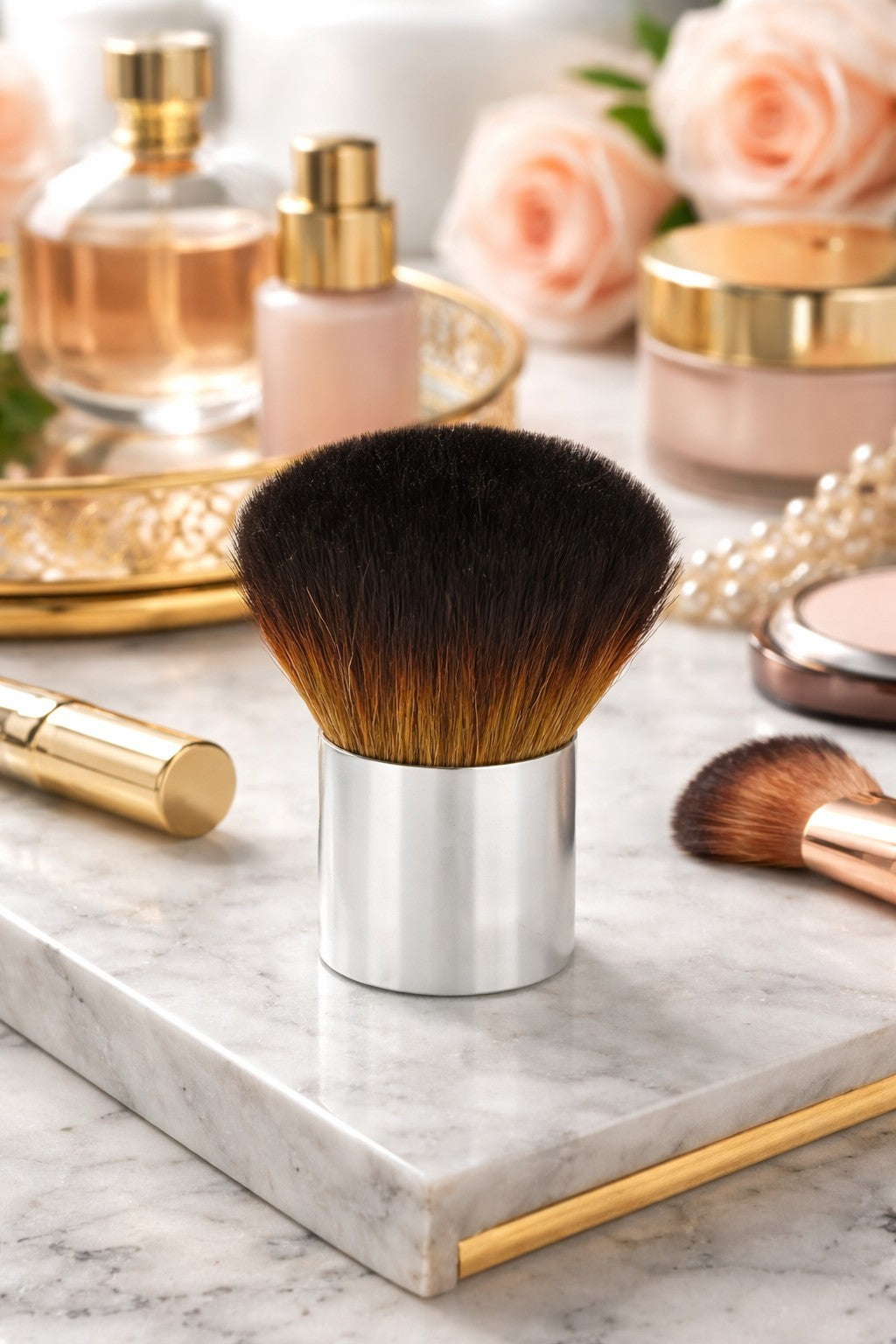 SILVER KABUKI BRUSH Full Coverage Bare Face Makeup Cosmetics Powder Foundation0