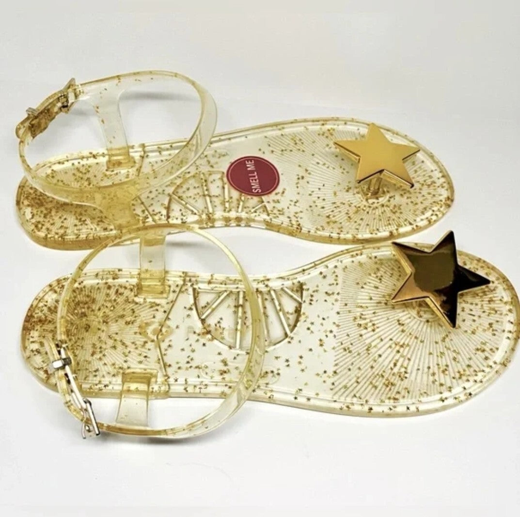 Katy Perry The Geli Gold Star Jelly Ankle Strap Sandals Thongs Women’s Size US 88