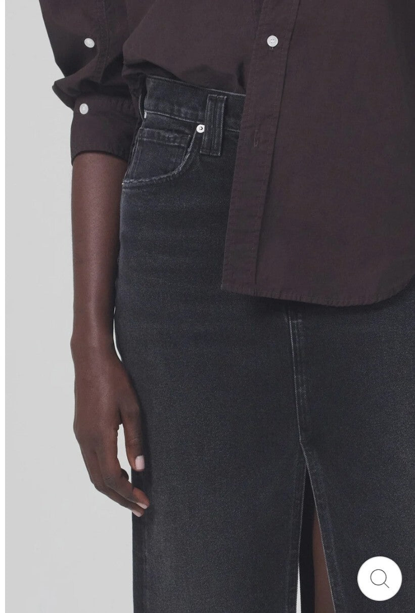 COH Citizens Of Humanity Bea Double Slit Skirt Denim Sz 27 Stormy Blk NWT $2294